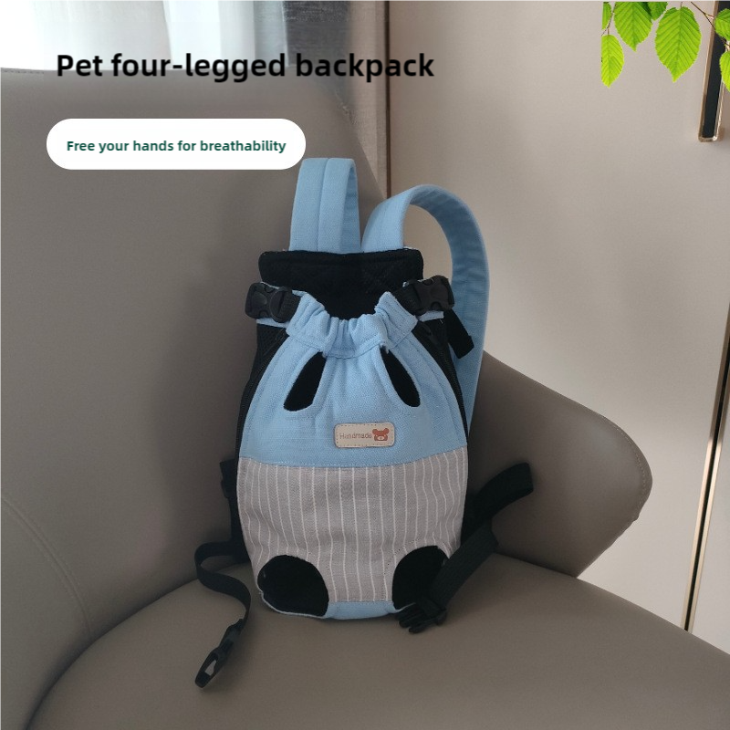 NNEDSZ Size L Blue-Gray Patchwork Pet Backpack Dog Carrier Cat Travel Bag - Breathable, Portable & Hands-Free Four-Leg Design