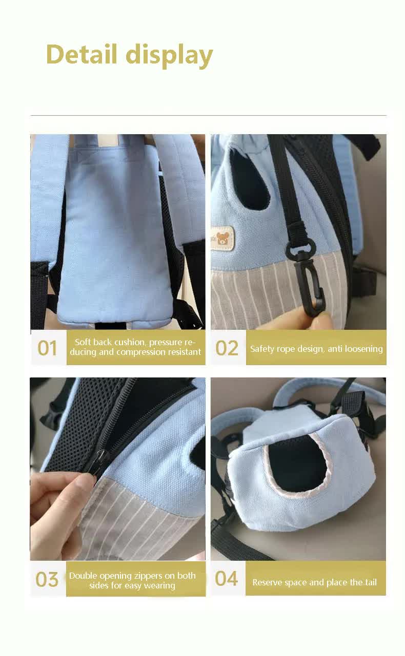 NNEDSZ Size L Blue-Gray Patchwork Pet Backpack Dog Carrier Cat Travel Bag - Breathable, Portable & Hands-Free Four-Leg Design